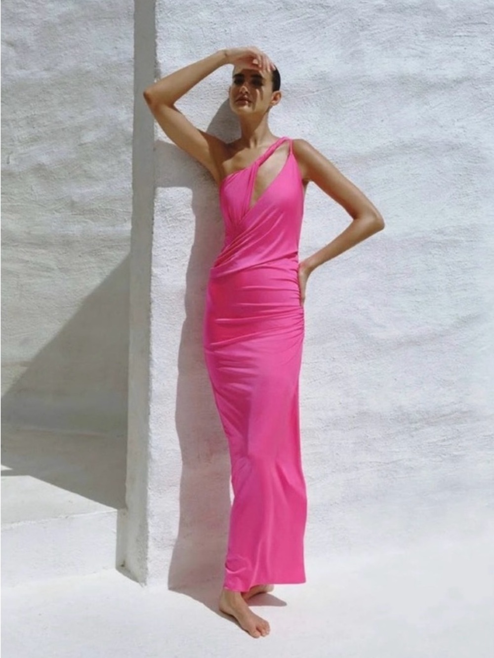 Baobab Lia One Shoulder Cutout Maxi Dress Fuchsia Pink M - Picture 1 of 9